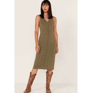 Cleo + Wolf Women's Ribbed Tank Midi Dress in Olive Green Size Small